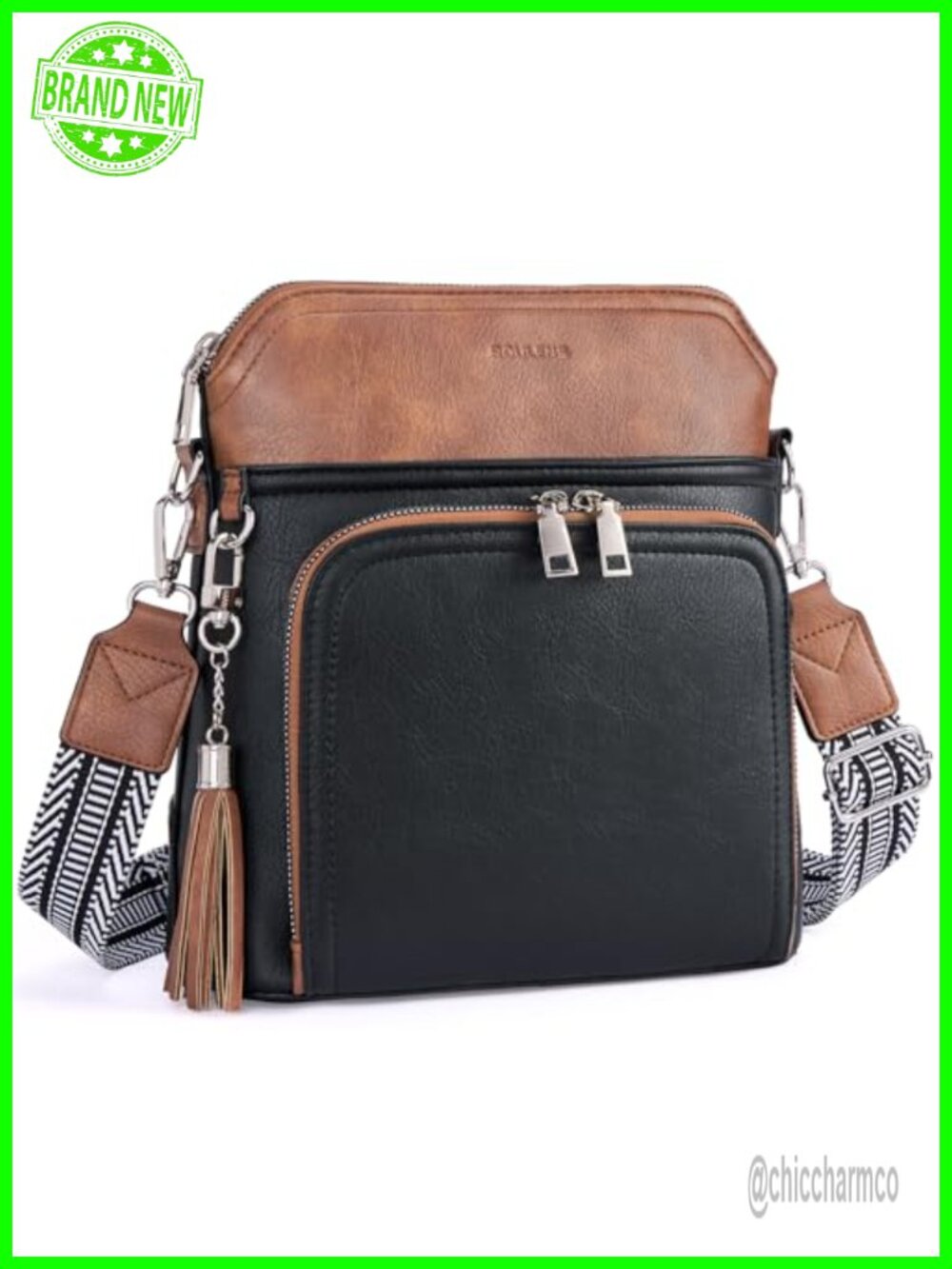 Vegan Leather Medium Crossbody Wallet Bag with Tassel Adjustable Strap